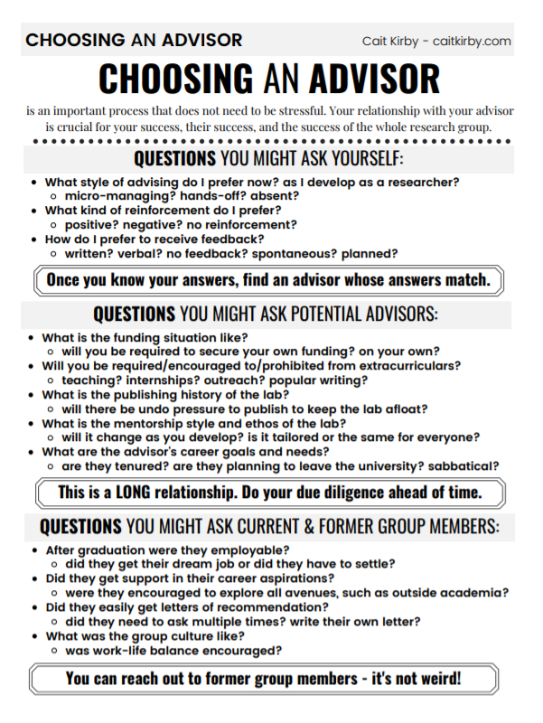 One pager about choosing an advisor.  Click to access a page with a screen-reader friendly version.