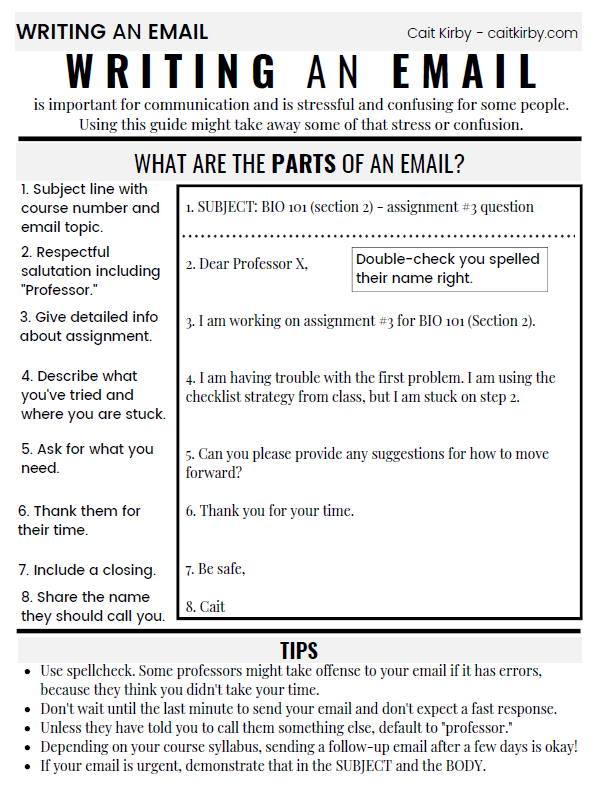 One pager about writing an email.  Click to access a page with a screen-reader friendly version.